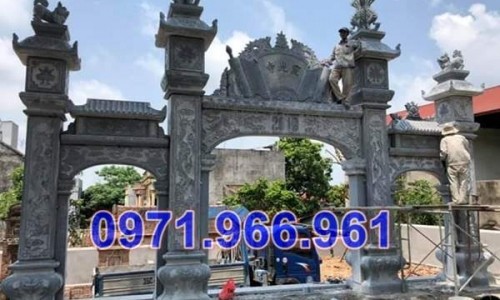 mẫu cổng tứ trụ đá xanh đẹp bán an giang + cổng nhà thờ họ 4576