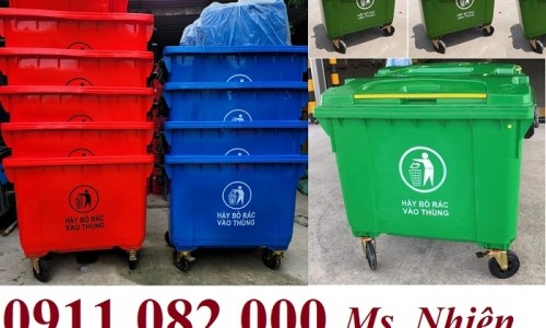 Thùng rác giá sỉ- thùng rác y tế,  120L 240L 660L màu xanh nắp kín- 09